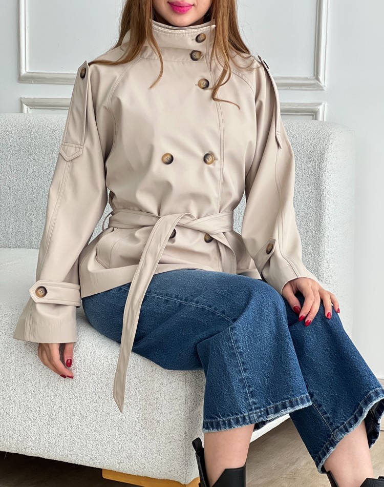 ترنچ کت برشکا پارچه سانتانا کد 1297383