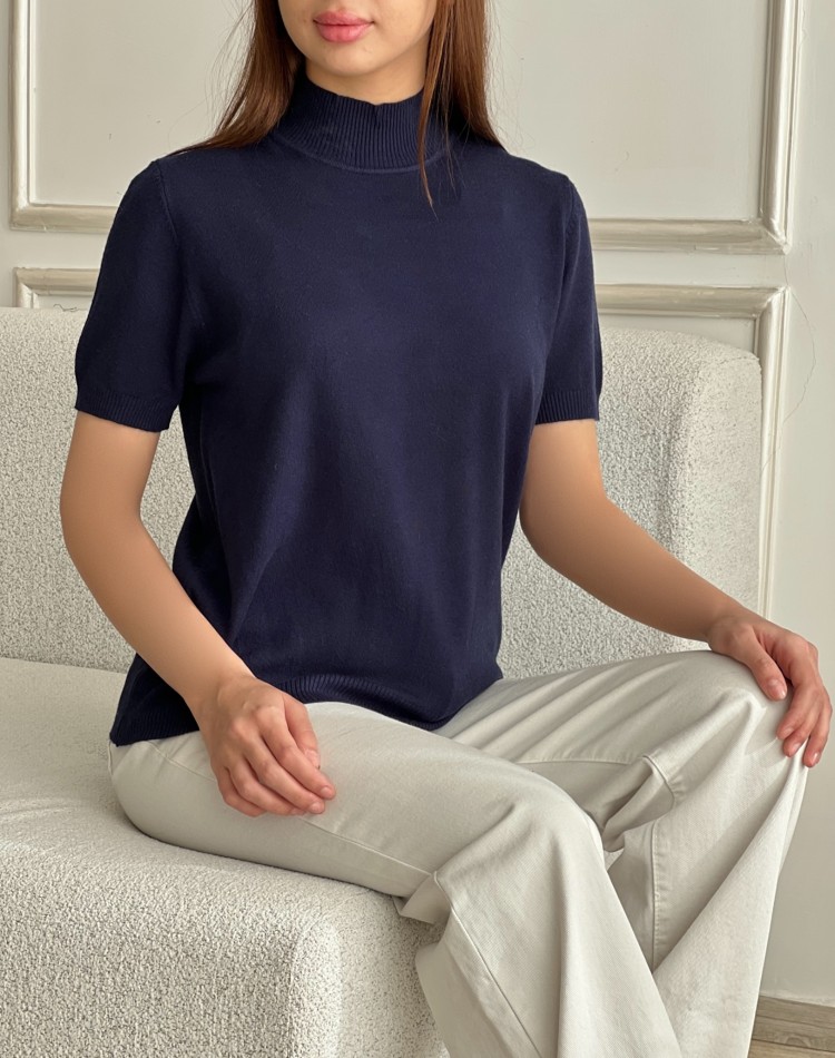 بلوز بافت آستین کوتاه یقه سه سانتی کد 702477