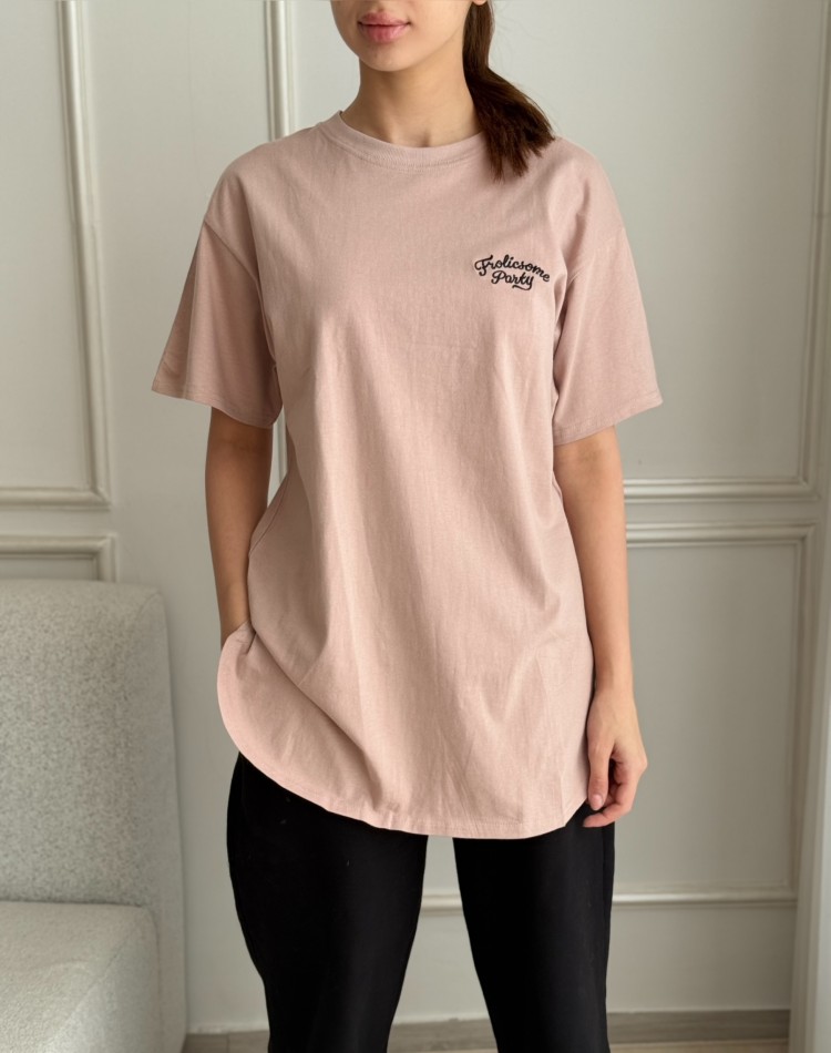 تیشرت سوپر نخی لانگ پشت چاپ  سینه گلدوزی