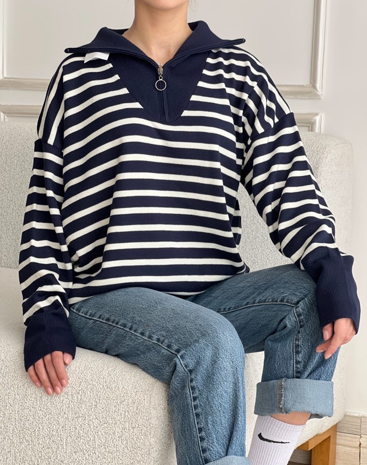 بلوز بافت نيم زيپ راه راه فيدان