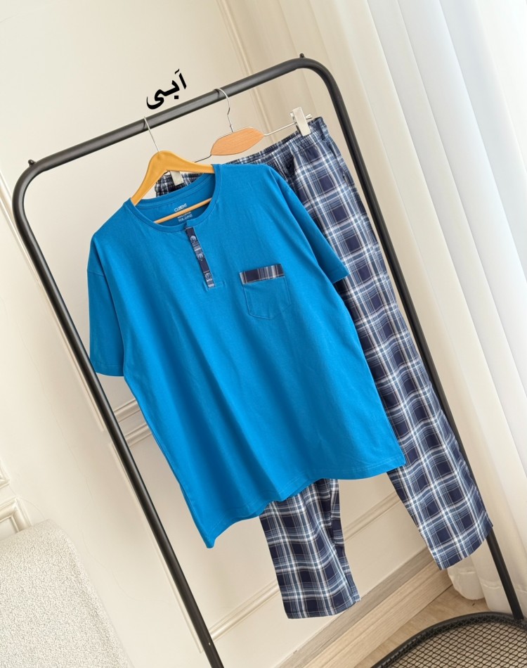 ست تیشرت شلوار یقه کوبایی مردانه