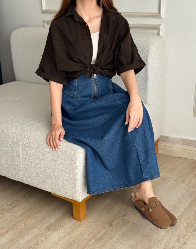 دامن جين جلو زيپدار آنيسا کد 4030-SK