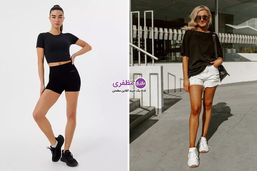 ست تیشرت کراپ با شلوارک یا لگینگ