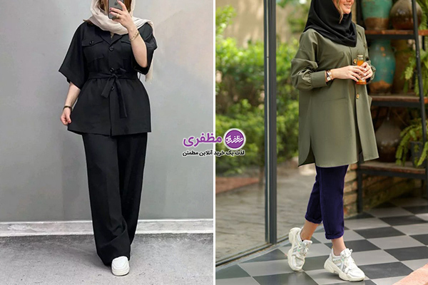مانتو کتان و شلوار پارچه‌ای مازراتی