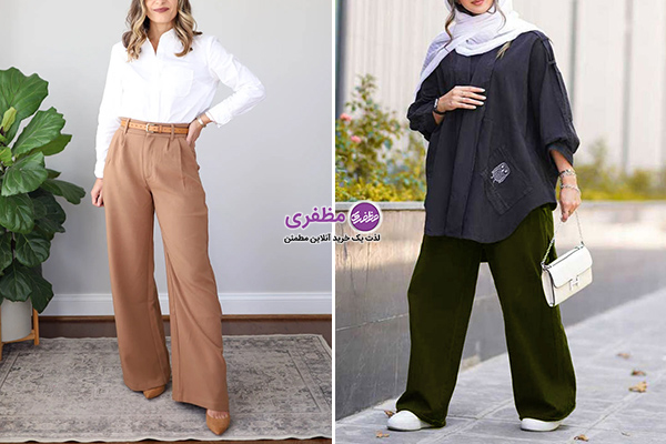 مانتو کتان با شلوار واید لگ