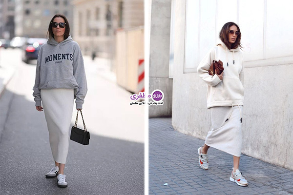 هودی دخترانه روی پیراهن زنانه بلند برای مهمانیهای دوستانه