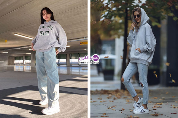 تیپ اسپرت دخترانه با هودی دخترانه اورسایز و شلوار جین