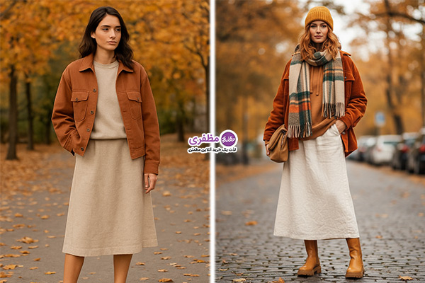 ترکیب دامن لینن با سویشرت و ژاکت