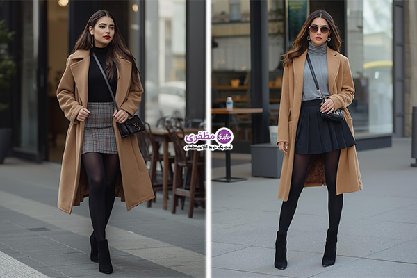 استایل دامن کوتاه زیر مانتو برای بیرون در استایل لایه ای