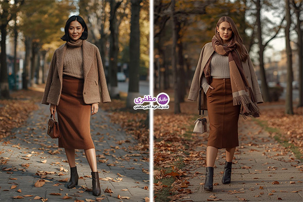 استایل با دامن راسته پاییزی