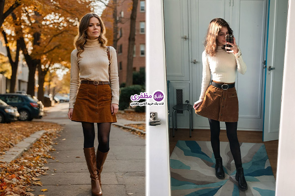 استایل با دامن کوتاه پاییزی