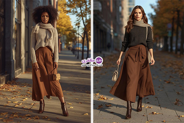 استایل با دامن پاییزی کتان