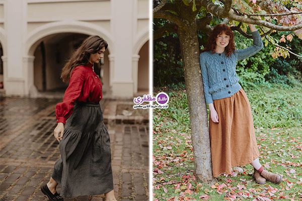 استایل با دامن پاییزی لینن