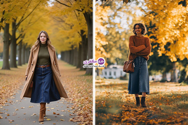 استایل با دامن پاییزی جین