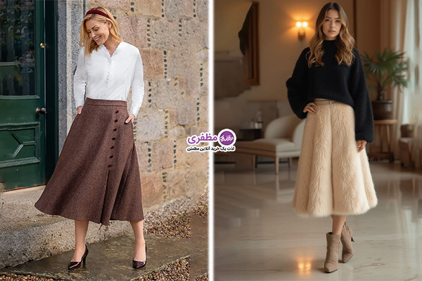 استایل با دامن پاییزی پشمی