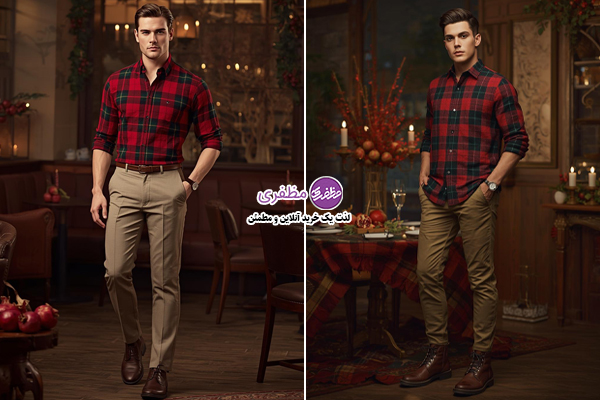 پیراهنهای چهارخانه پشمی با تم رنگی قرمز-سبز