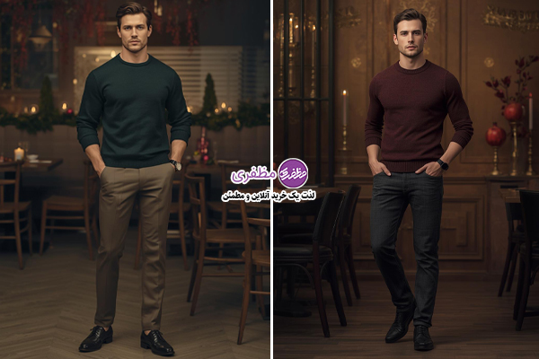 دورس مردانه یقه گرد به رنگ زرشکی