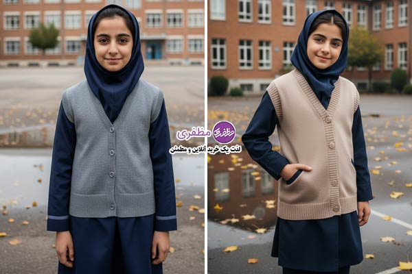 جلیقه بافت روی لباس فرم مدرسه