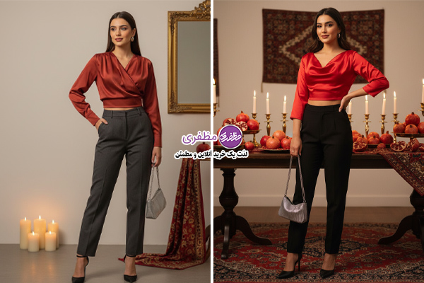 کراپ تاپ و شلوار پارچه‌ای