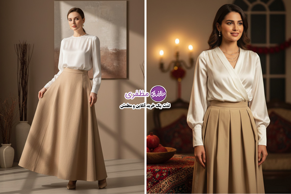 شومیز ساتن و دامن کتان