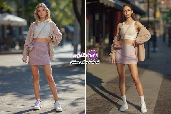 ست دامن بافت با کراپ تاپ دخترانه اسپرت