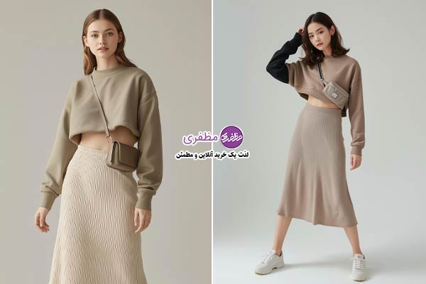 دامن بافت با سوییشرت زنانه کوتاه