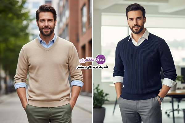 پلیور روی پیراهن آکسفورد یا دکمه‌دار