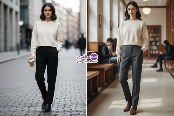 استایل دورس کراپ با شلوار راسته زمستانی