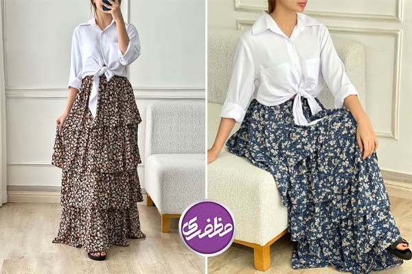 دامن چیندار گل گلی