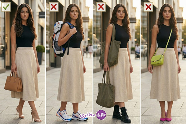 انتخاب اشتباه کیف و کفش با دامن