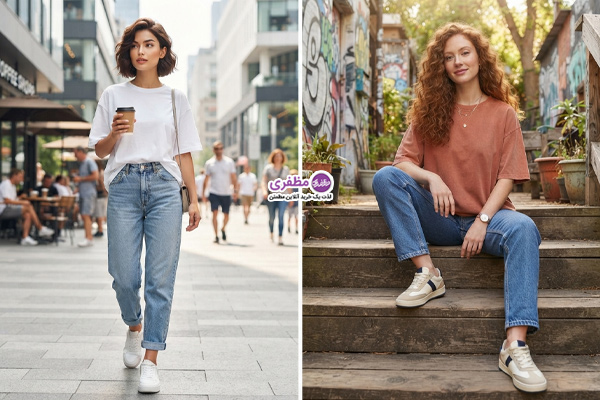 2- تیشرت اورسایز با شلوار جین