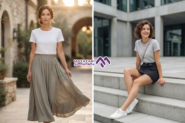 استایل تیشرت ساده با دامن